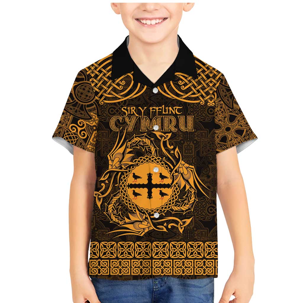 Personalized Flintshire Sir y Fflint Family Matching Mermaid Dress and Hawaiian Shirt Gold Four Choughs Celtic-inspired - Wonder Print Shop