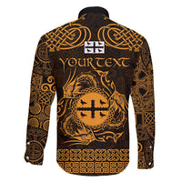 Personalized Flintshire Sir y Fflint Family Matching Off The Shoulder Long Sleeve Dress and Hawaiian Shirt Gold Four Choughs Celtic-inspired - Wonder Print Shop