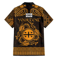 Personalized Flintshire Sir y Fflint Family Matching Off Shoulder Maxi Dress and Hawaiian Shirt Gold Four Choughs Celtic-inspired - Wonder Print Shop