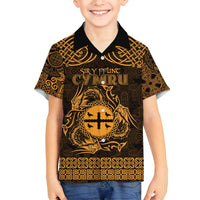 Personalized Flintshire Sir y Fflint Family Matching Off Shoulder Maxi Dress and Hawaiian Shirt Gold Four Choughs Celtic-inspired - Wonder Print Shop