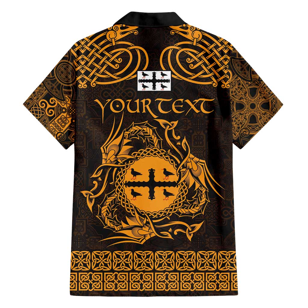 Personalized Flintshire Sir y Fflint Family Matching Off Shoulder Short Dress and Hawaiian Shirt Gold Four Choughs Celtic-inspired - Wonder Print Shop