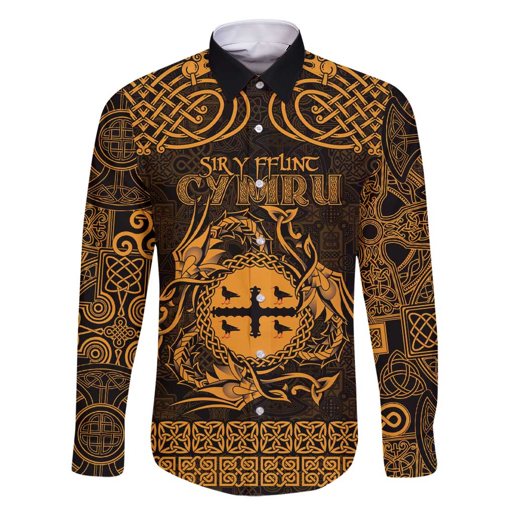 Personalized Flintshire Sir y Fflint Family Matching Short Sleeve Bodycon Dress and Hawaiian Shirt Gold Four Choughs Celtic-inspired - Wonder Print Shop