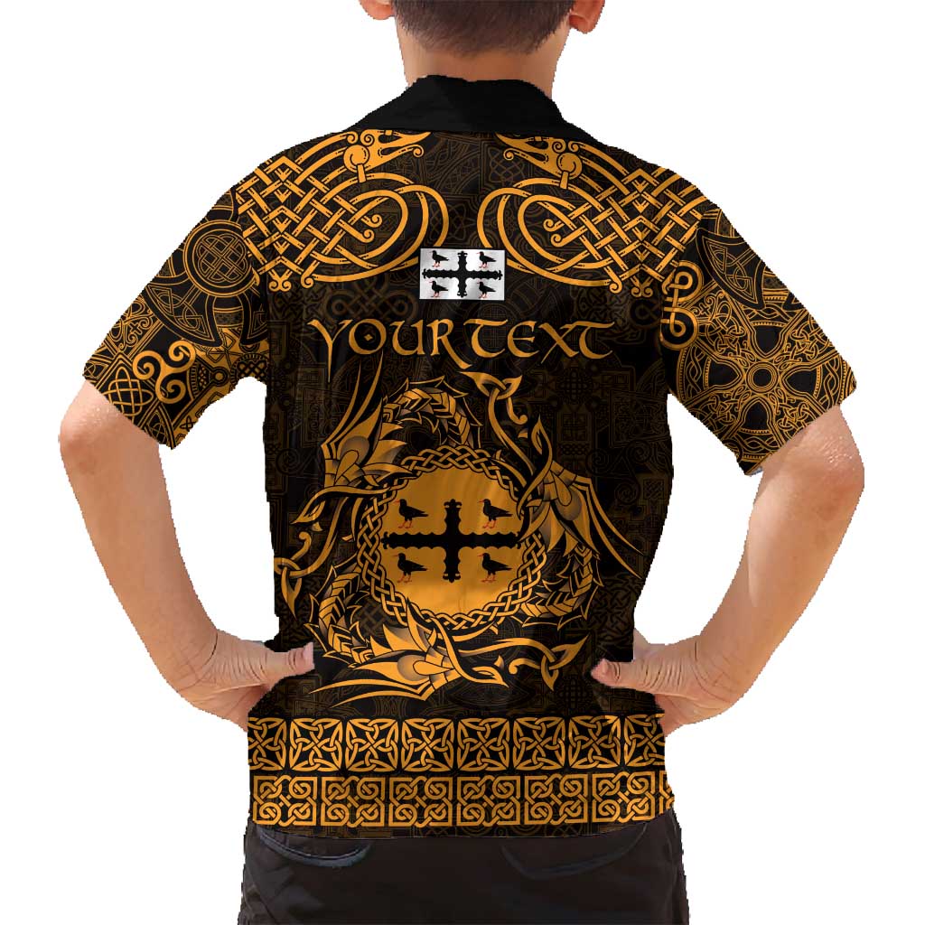 Personalized Flintshire Sir y Fflint Family Matching Summer Maxi Dress and Hawaiian Shirt Gold Four Choughs Celtic-inspired - Wonder Print Shop