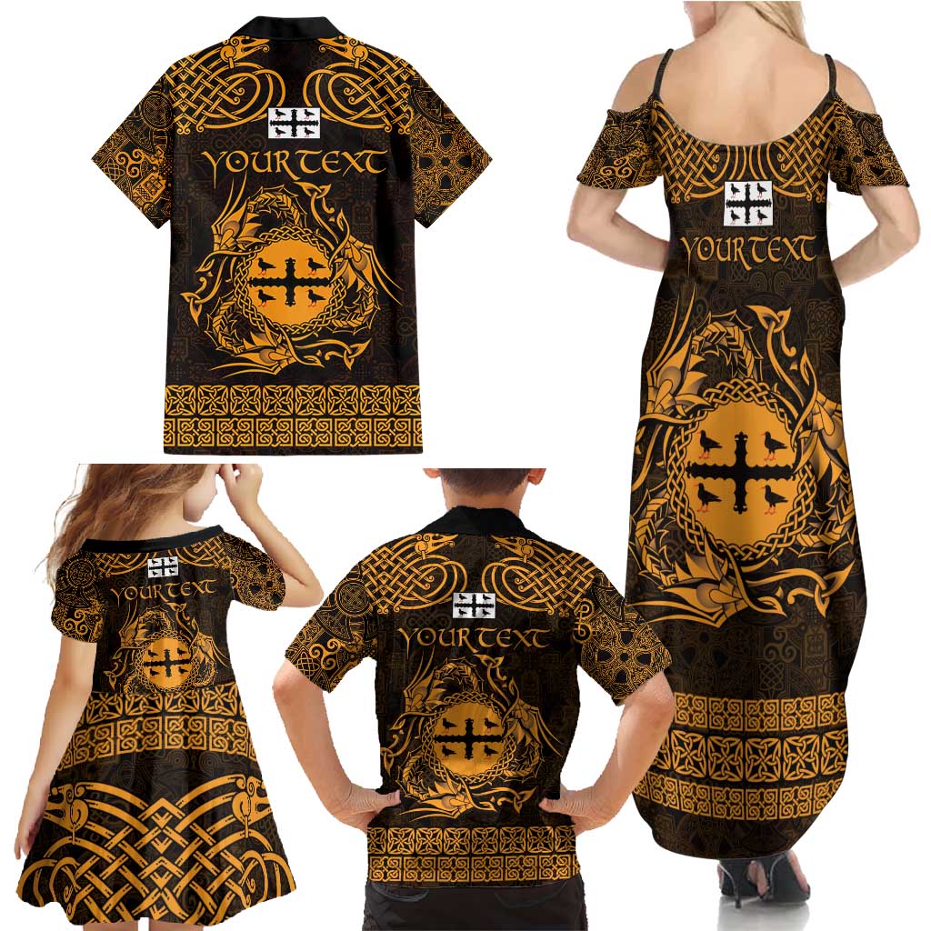 Personalized Flintshire Sir y Fflint Family Matching Summer Maxi Dress and Hawaiian Shirt Gold Four Choughs Celtic-inspired - Wonder Print Shop