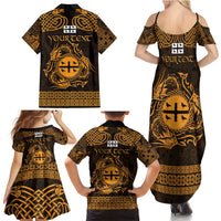 Personalized Flintshire Sir y Fflint Family Matching Summer Maxi Dress and Hawaiian Shirt Gold Four Choughs Celtic-inspired - Wonder Print Shop