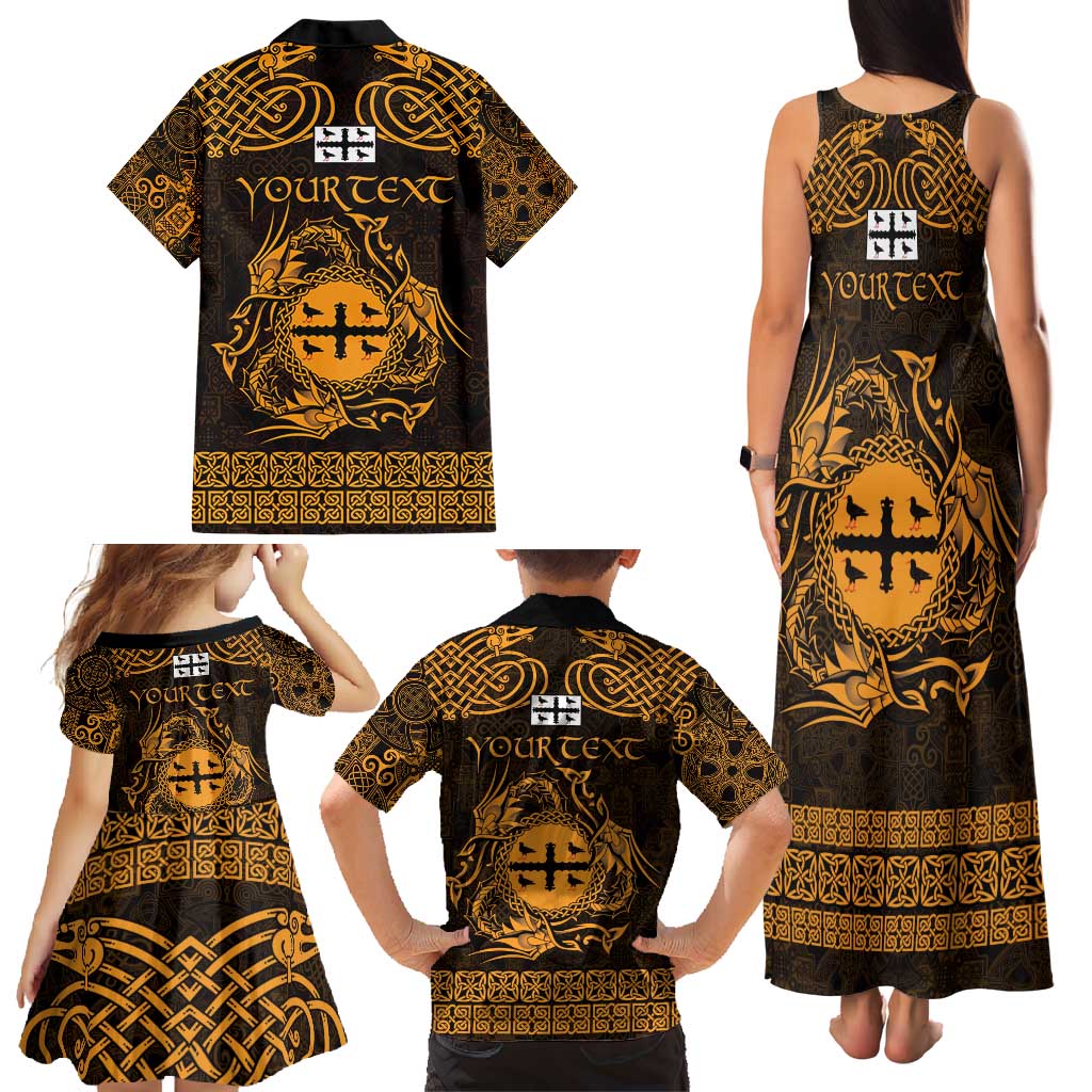 Personalized Flintshire Sir y Fflint Family Matching Tank Maxi Dress and Hawaiian Shirt Gold Four Choughs Celtic-inspired - Wonder Print Shop