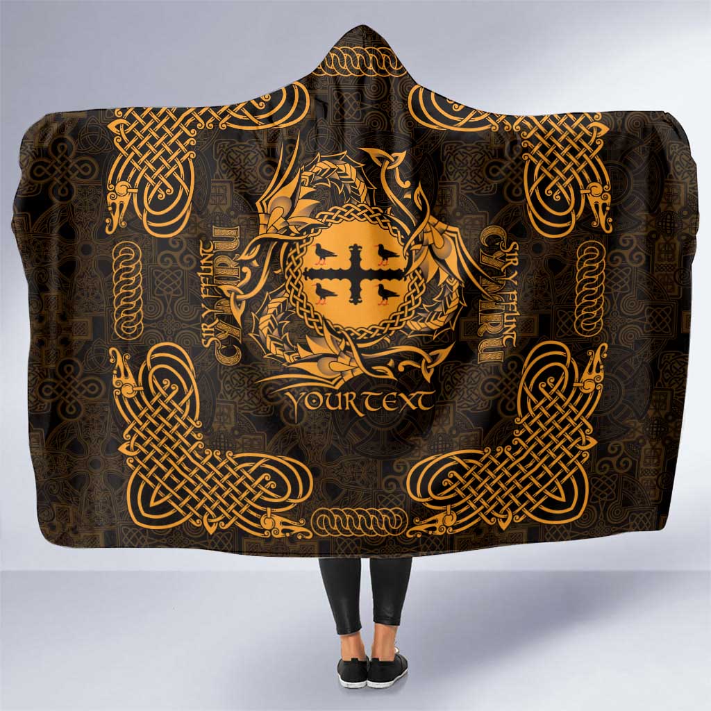 Personalized Flintshire Sir y Fflint Hooded Blanket Gold Four Choughs Celtic-inspired - Wonder Print Shop