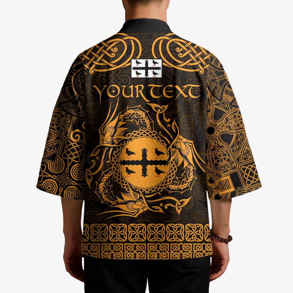 Personalized Flintshire Sir y Fflint Kimono Gold Four Choughs Celtic-inspired - Wonder Print Shop