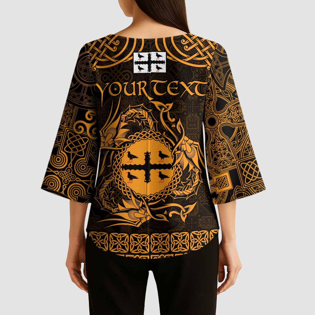 Personalized Flintshire Sir y Fflint Kimono Sleeve Blouse Gold Four Choughs Celtic-inspired - Wonder Print Shop