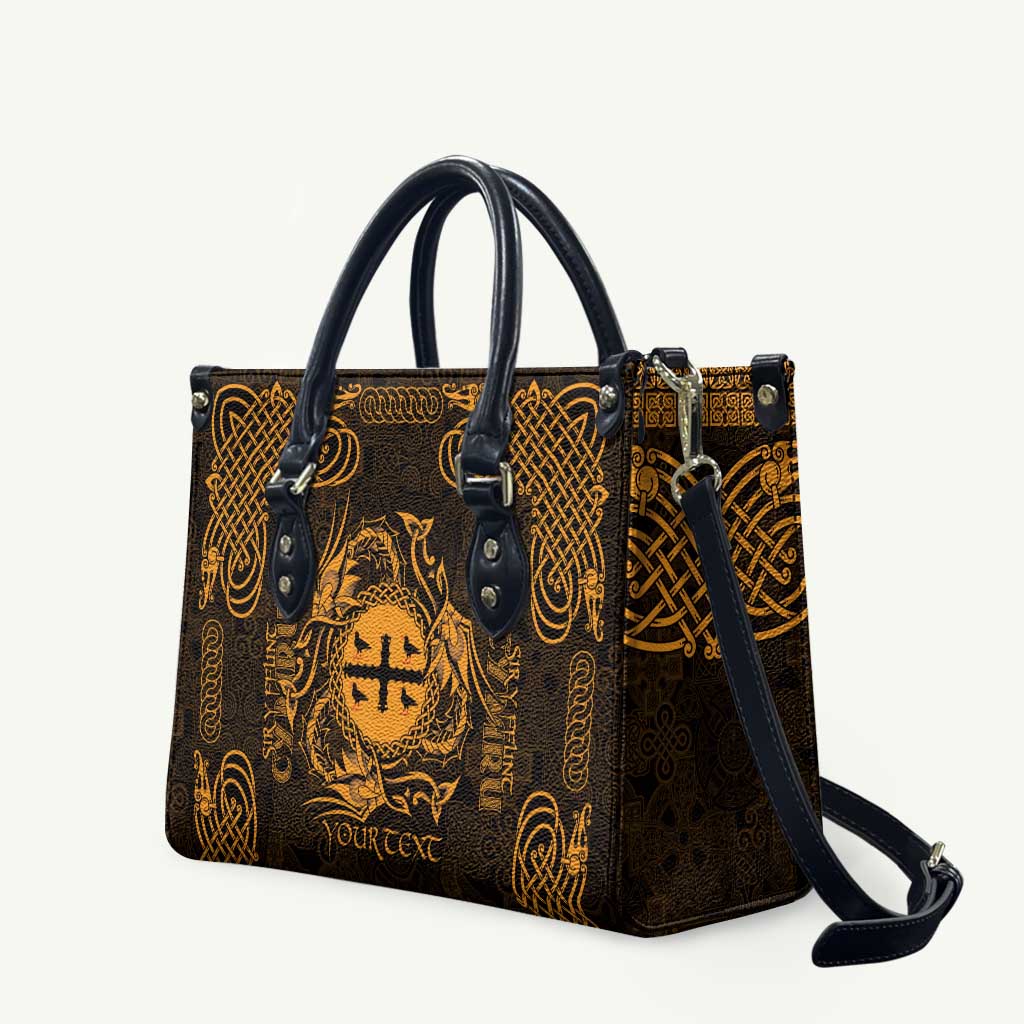 Personalized Flintshire Sir y Fflint Leather Bag Gold Four Choughs Celtic-inspired - Wonder Print Shop