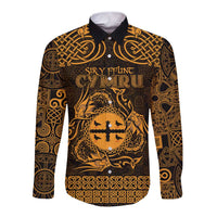 Personalized Flintshire Sir y Fflint Long Sleeve Button Shirt Gold Four Choughs Celtic-inspired - Wonder Print Shop