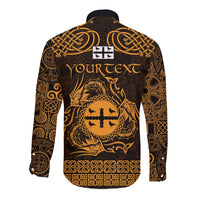 Personalized Flintshire Sir y Fflint Long Sleeve Button Shirt Gold Four Choughs Celtic-inspired - Wonder Print Shop