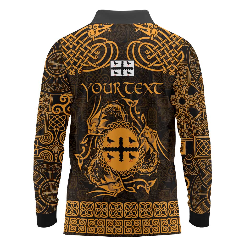 Personalized Flintshire Sir y Fflint Long Sleeve Polo Shirt Gold Four Choughs Celtic-inspired - Wonder Print Shop