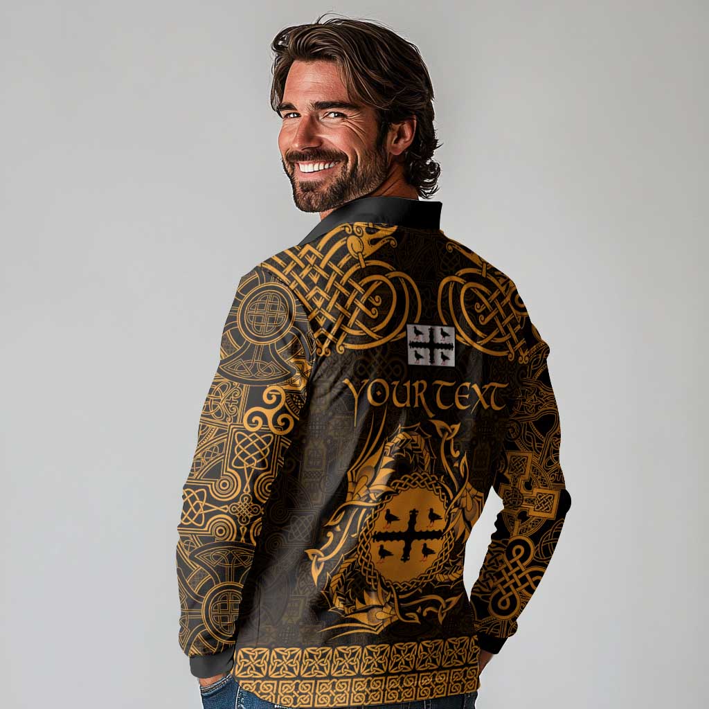 Personalized Flintshire Sir y Fflint Long Sleeve Polo Shirt Gold Four Choughs Celtic-inspired - Wonder Print Shop
