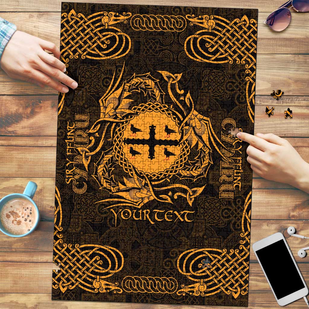 Personalized Flintshire Sir y Fflint Puzzle Gold Four Choughs Celtic-inspired - Wonder Print Shop