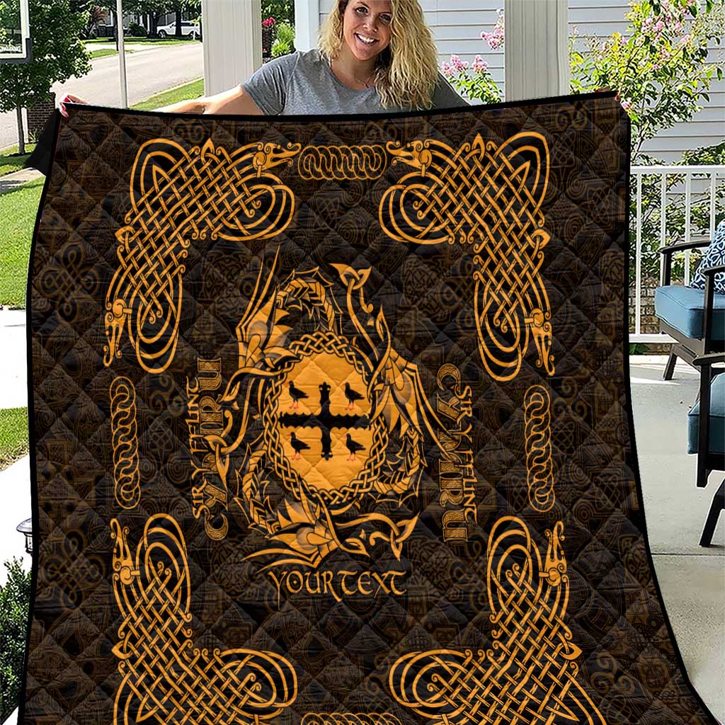 Personalized Flintshire Sir y Fflint Quilt Gold Four Choughs Celtic-inspired - Wonder Print Shop