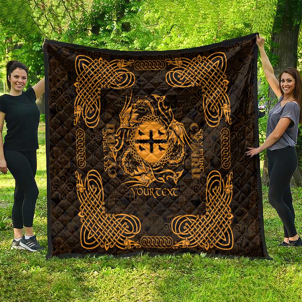 Personalized Flintshire Sir y Fflint Quilt Gold Four Choughs Celtic-inspired - Wonder Print Shop
