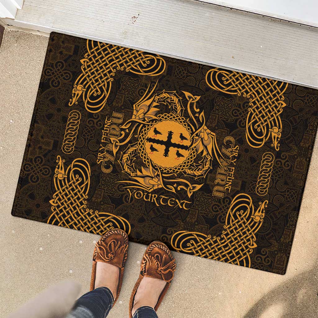 Personalized Flintshire Sir y Fflint Rubber Doormat Gold Four Choughs Celtic-inspired - Wonder Print Shop