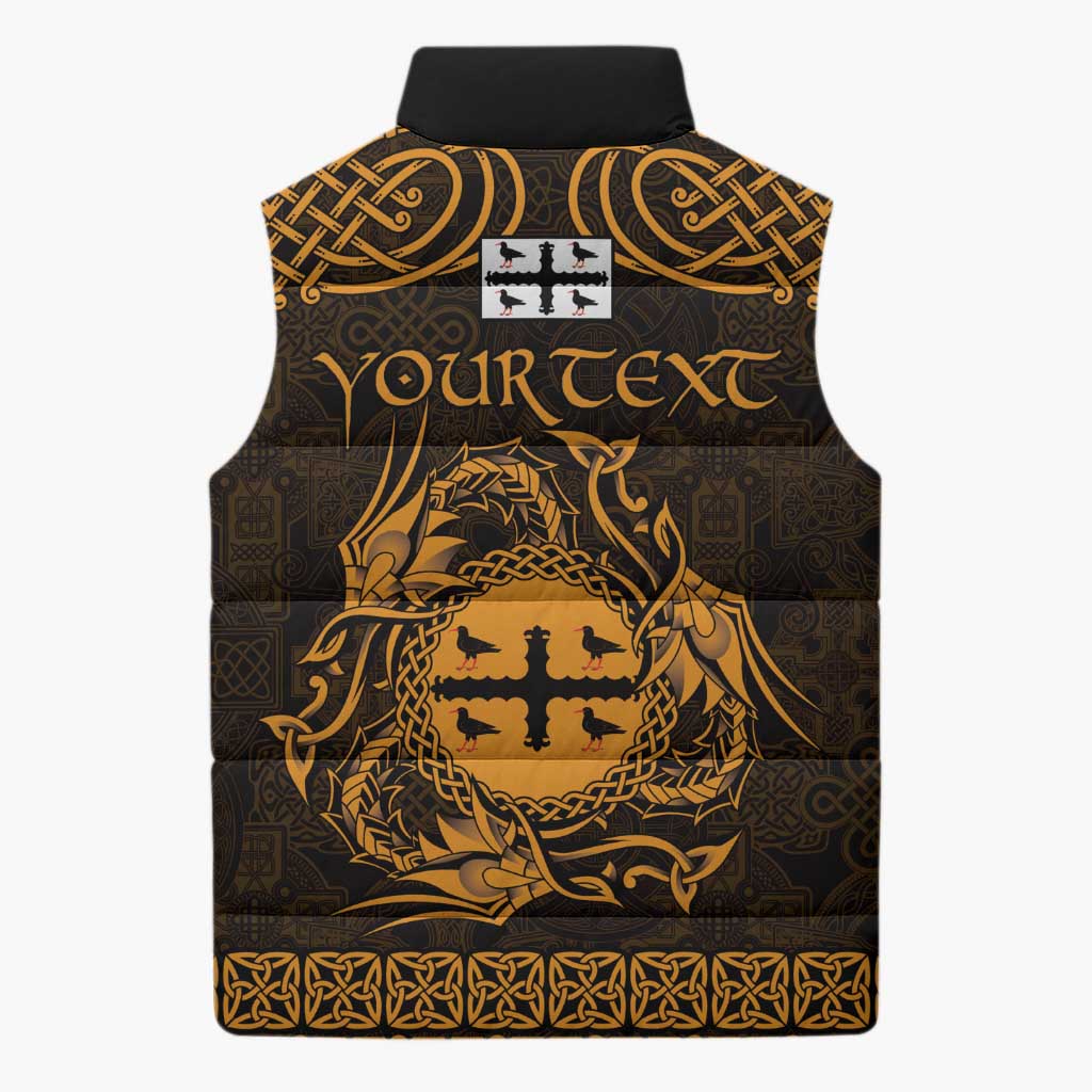 Personalized Flintshire Sir y Fflint Sleeveless Puffer Jacket Gold Four Choughs Celtic-inspired - Wonder Print Shop