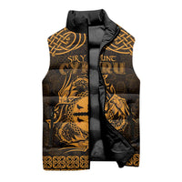 Personalized Flintshire Sir y Fflint Sleeveless Puffer Jacket Gold Four Choughs Celtic-inspired - Wonder Print Shop