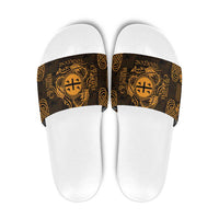 Personalized Flintshire Sir y Fflint Slide Sandals Gold Four Choughs Celtic-inspired - Wonder Print Shop