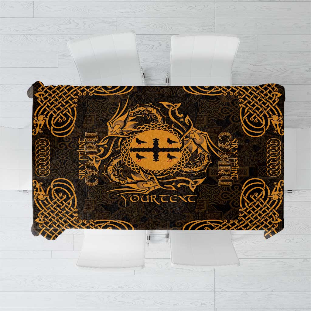 Personalized Flintshire Sir y Fflint Tablecloth Gold Four Choughs Celtic-inspired - Wonder Print Shop