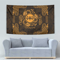 Personalized Flintshire Sir y Fflint Tapestry Gold Four Choughs Celtic-inspired - Wonder Print Shop