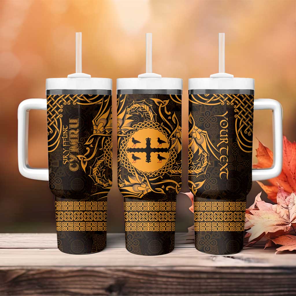 Personalized Flintshire Sir y Fflint Tumbler With Handle Gold Four Choughs Celtic-inspired - Wonder Print Shop