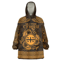Personalized Flintshire Sir y Fflint Wearable Blanket Hoodie Gold Four Choughs Celtic-inspired - Wonder Print Shop