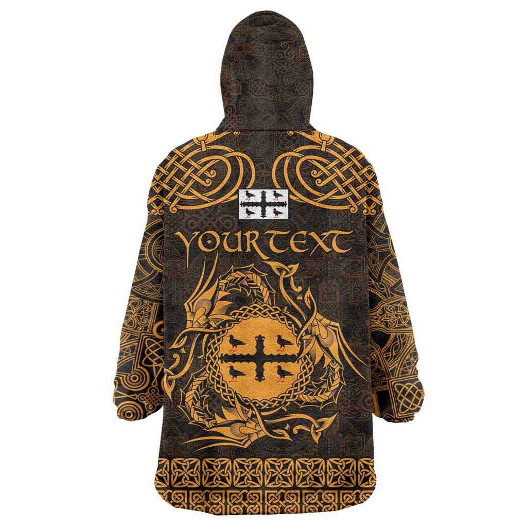 Personalized Flintshire Sir y Fflint Wearable Blanket Hoodie Gold Four Choughs Celtic-inspired - Wonder Print Shop