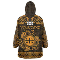 Personalized Flintshire Sir y Fflint Wearable Blanket Hoodie Gold Four Choughs Celtic-inspired - Wonder Print Shop