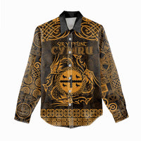 Personalized Flintshire Sir y Fflint Women Casual Shirt Gold Four Choughs Celtic-inspired - Wonder Print Shop