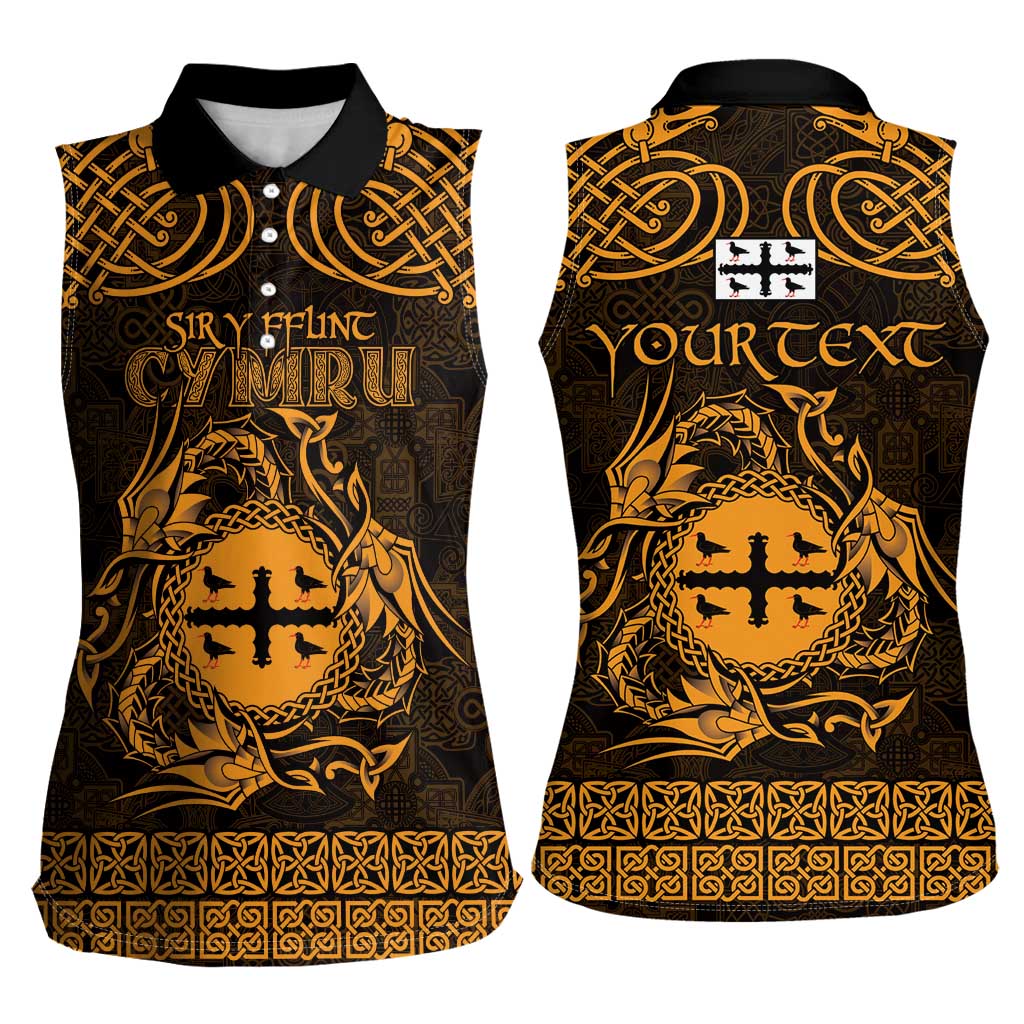 Personalized Flintshire Sir y Fflint Women Sleeveless Polo Shirt Gold Four Choughs Celtic-inspired - Wonder Print Shop