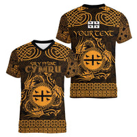 Personalized Flintshire Sir y Fflint Women V-Neck T-Shirt Gold Four Choughs Celtic-inspired - Wonder Print Shop