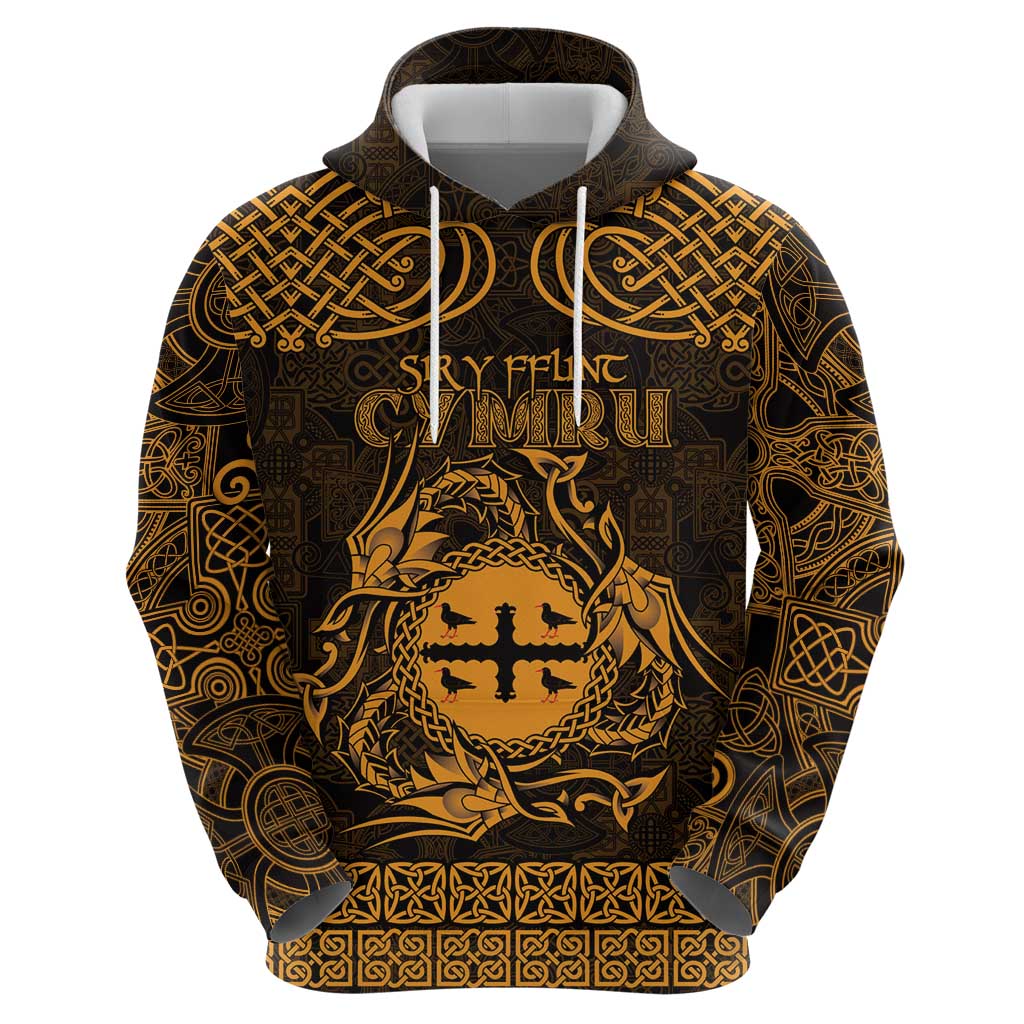 Personalized Flintshire Sir y Fflint Zip Hoodie Gold Four Choughs Celtic-inspired - Wonder Print Shop