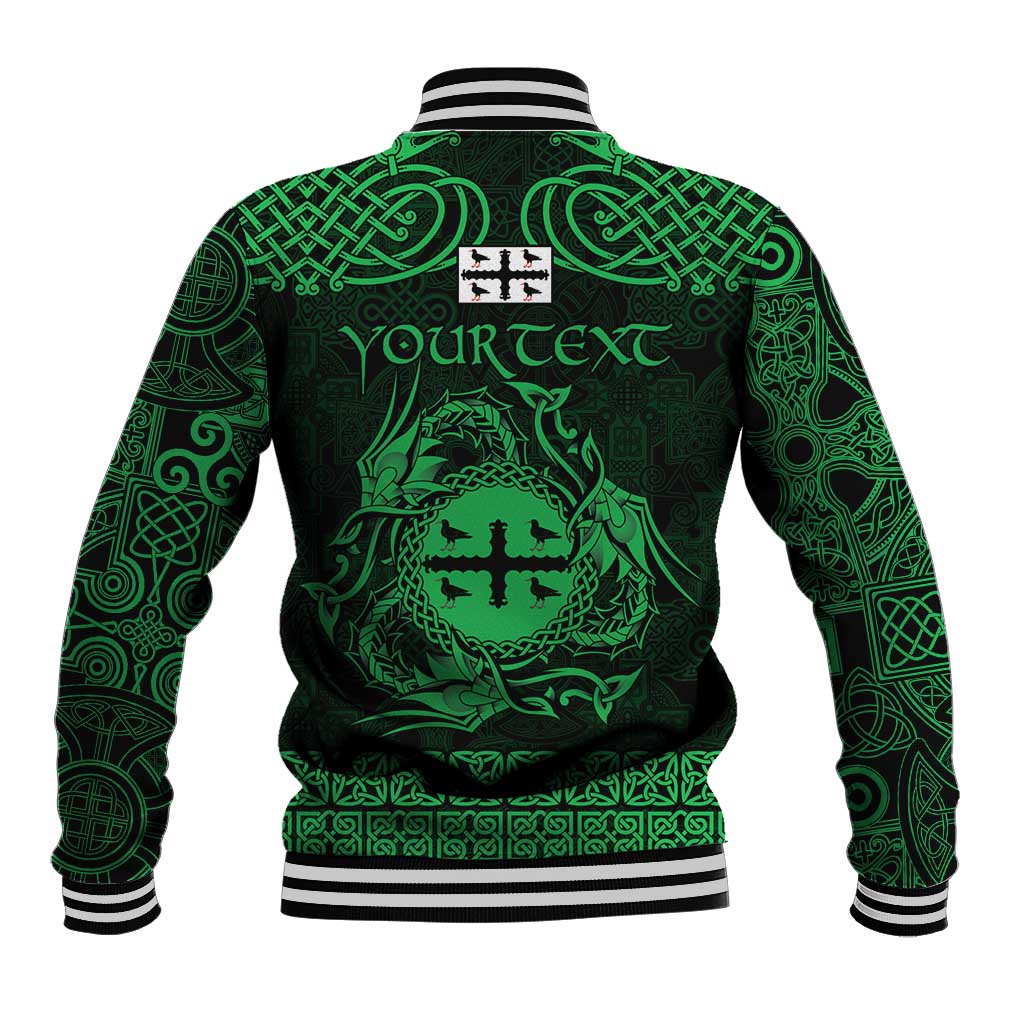 Personalized Flintshire Sir y Fflint Baseball Jacket Green Four Choughs Celtic-inspired - Wonder Print Shop