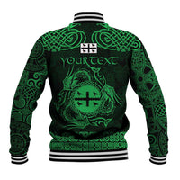 Personalized Flintshire Sir y Fflint Baseball Jacket Green Four Choughs Celtic-inspired - Wonder Print Shop
