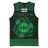 Personalized Flintshire Sir y Fflint Basketball Jersey Green Four Choughs Celtic-inspired - Wonder Print Shop