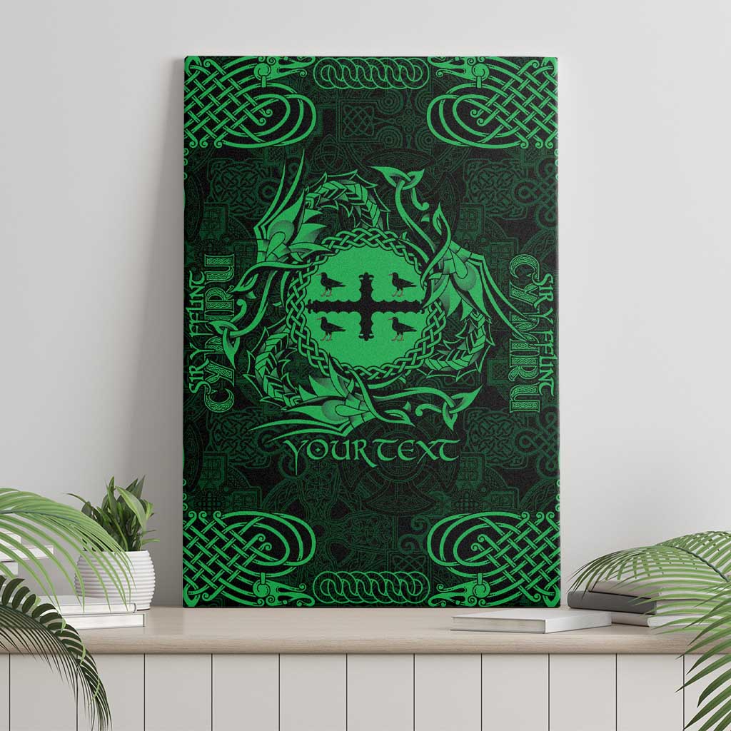 Personalized Flintshire Sir y Fflint Canvas Wall Art Green Four Choughs Celtic-inspired - Wonder Print Shop