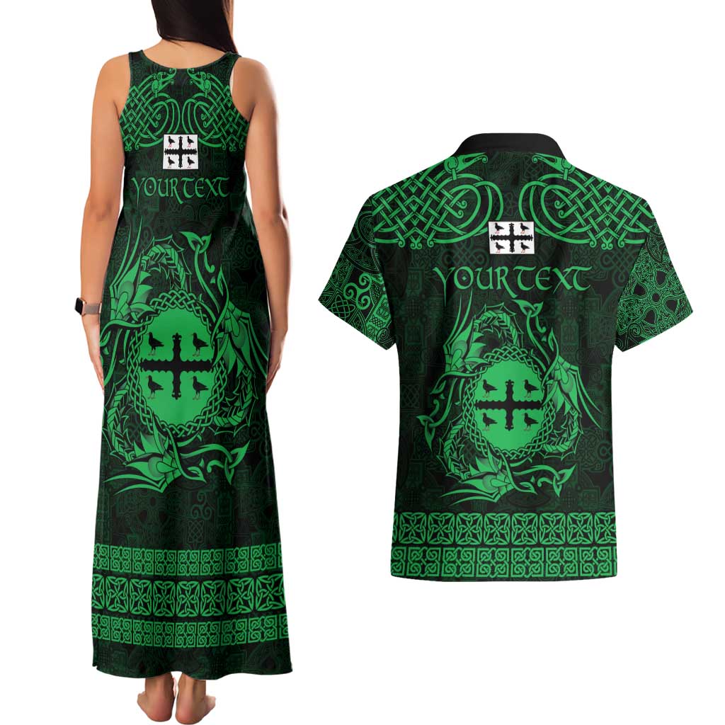 Personalized Flintshire Sir y Fflint Couples Matching Tank Maxi Dress and Hawaiian Shirt Green Four Choughs Celtic-inspired - Wonder Print Shop