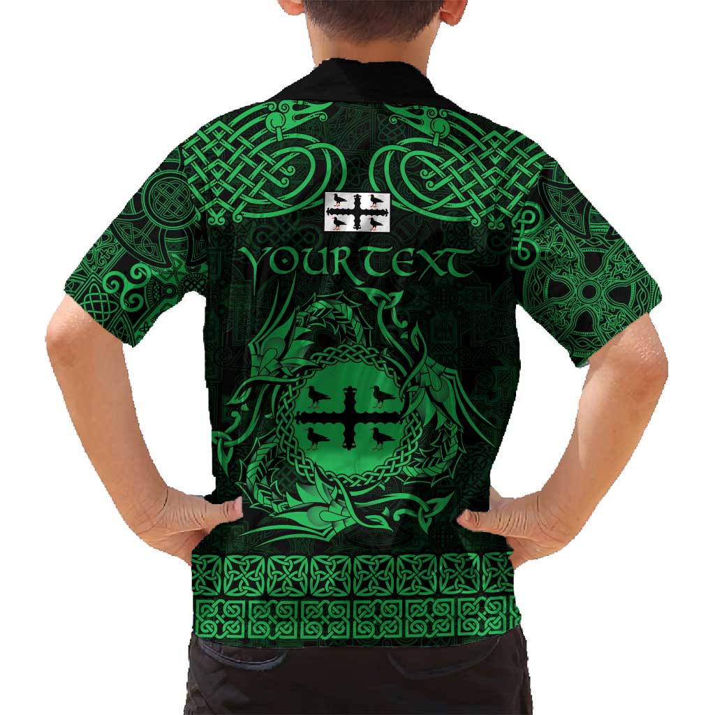 Personalized Flintshire Sir y Fflint Family Matching Long Sleeve Bodycon Dress and Hawaiian Shirt Green Four Choughs Celtic-inspired - Wonder Print Shop