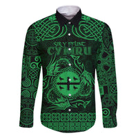 Personalized Flintshire Sir y Fflint Family Matching Off The Shoulder Long Sleeve Dress and Hawaiian Shirt Green Four Choughs Celtic-inspired - Wonder Print Shop