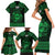 Personalized Flintshire Sir y Fflint Family Matching Short Sleeve Bodycon Dress and Hawaiian Shirt Green Four Choughs Celtic-inspired - Wonder Print Shop