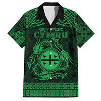 Personalized Flintshire Sir y Fflint Family Matching Short Sleeve Bodycon Dress and Hawaiian Shirt Green Four Choughs Celtic-inspired - Wonder Print Shop