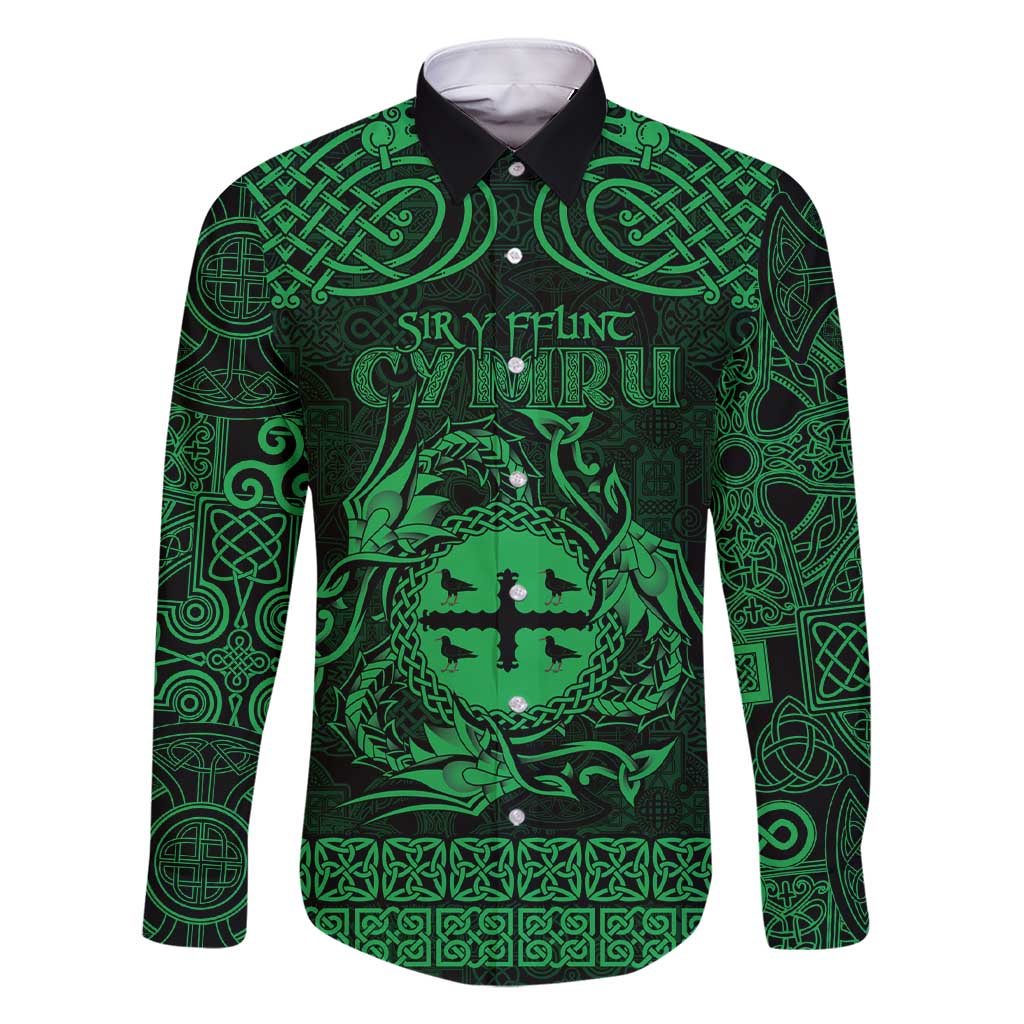 Personalized Flintshire Sir y Fflint Family Matching Short Sleeve Bodycon Dress and Hawaiian Shirt Green Four Choughs Celtic-inspired - Wonder Print Shop