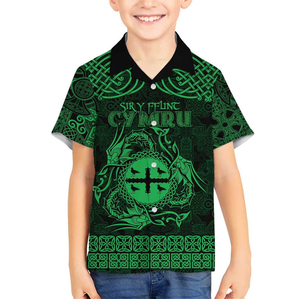 Personalized Flintshire Sir y Fflint Family Matching Summer Maxi Dress and Hawaiian Shirt Green Four Choughs Celtic-inspired - Wonder Print Shop
