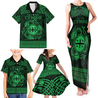 Personalized Flintshire Sir y Fflint Family Matching Tank Maxi Dress and Hawaiian Shirt Green Four Choughs Celtic-inspired - Wonder Print Shop