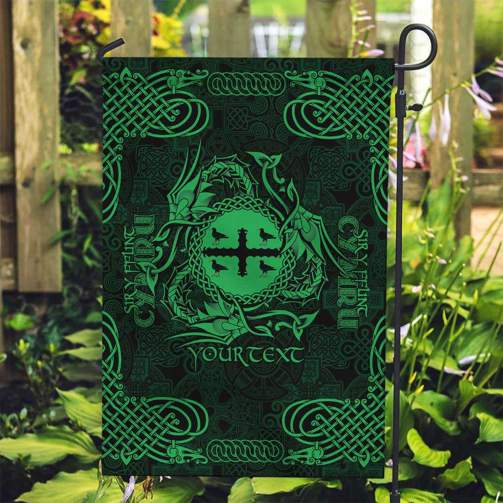 Personalized Flintshire Sir y Fflint Garden Flag Green Four Choughs Celtic-inspired - Wonder Print Shop