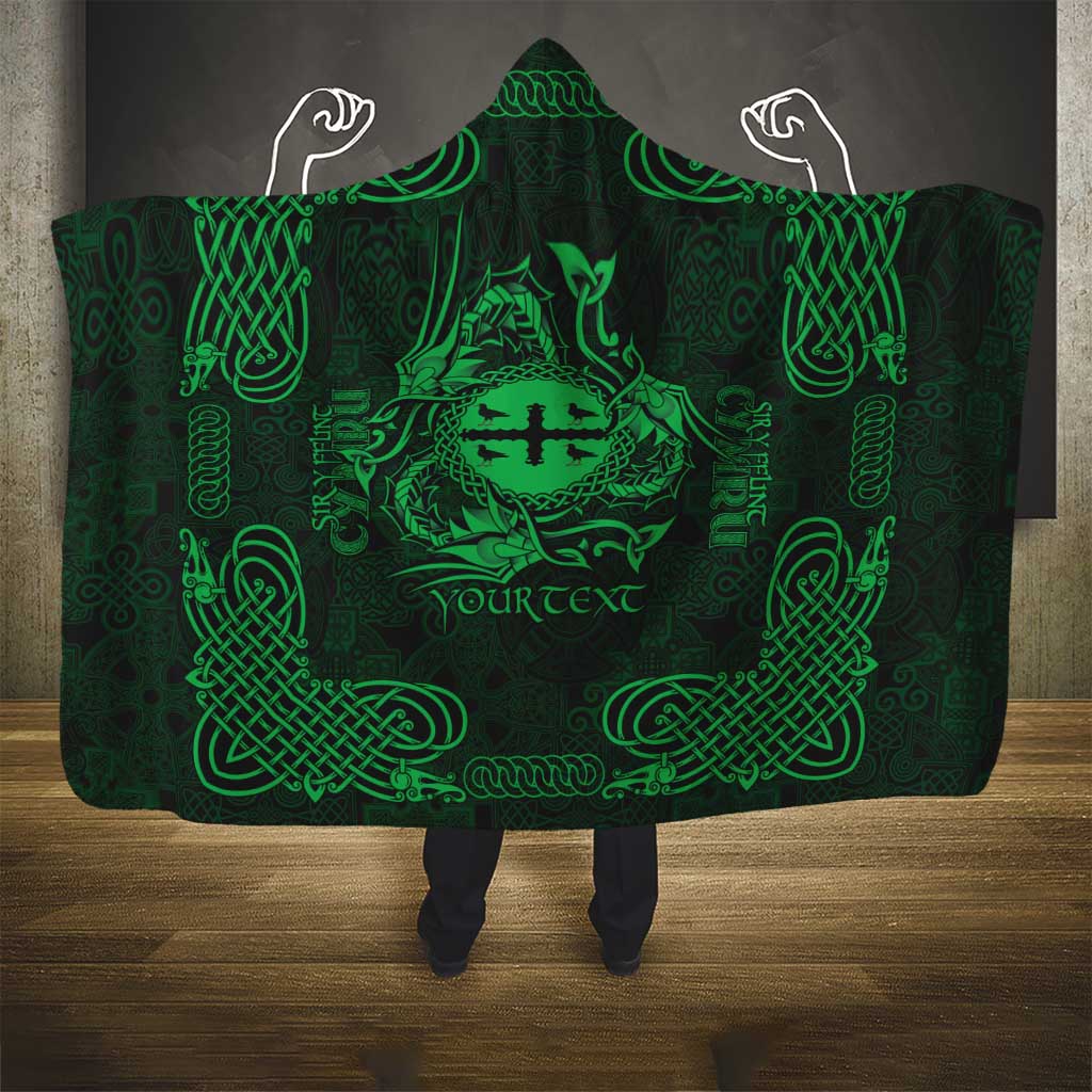 Personalized Flintshire Sir y Fflint Hooded Blanket Green Four Choughs Celtic-inspired - Wonder Print Shop