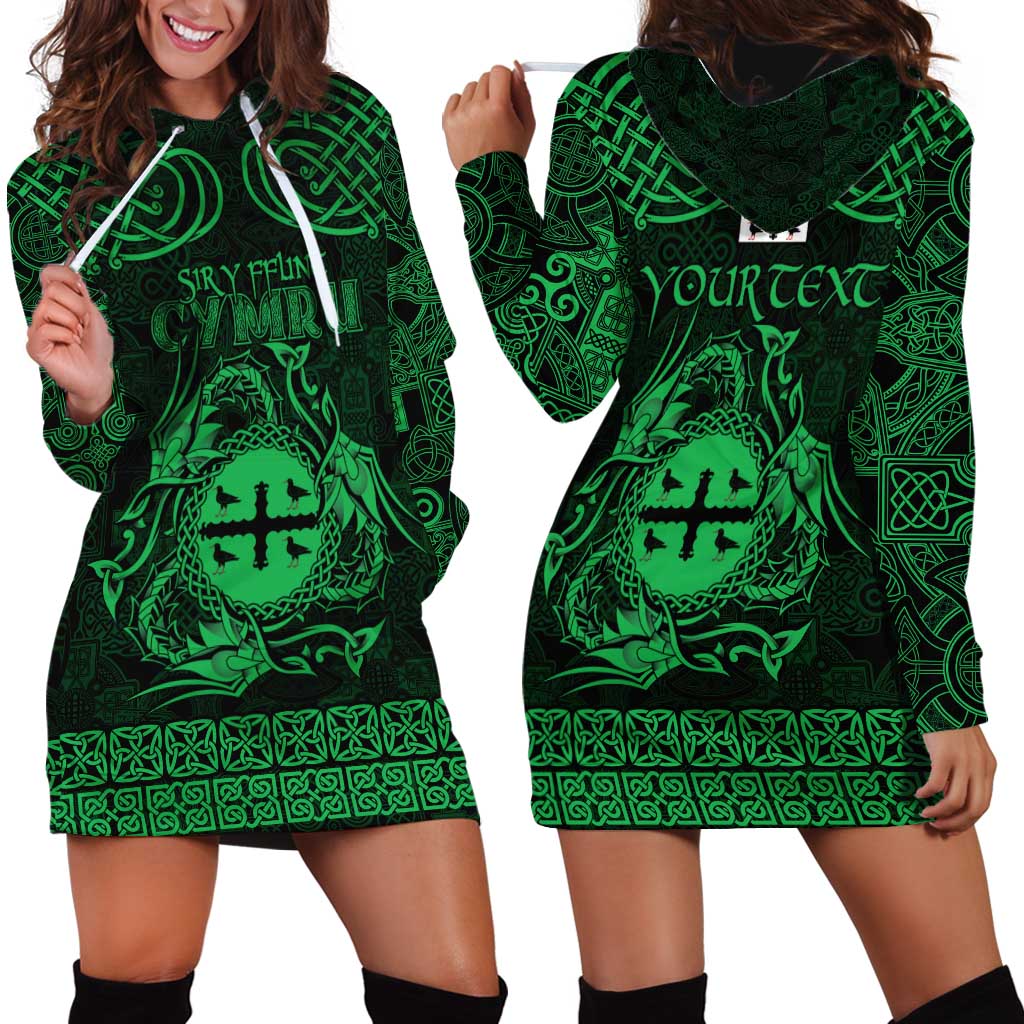 Personalized Flintshire Sir y Fflint Hoodie Dress Green Four Choughs Celtic-inspired - Wonder Print Shop